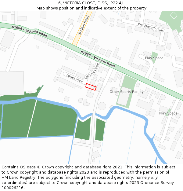 6, VICTORIA CLOSE, DISS, IP22 4JH: Location map and indicative extent of plot