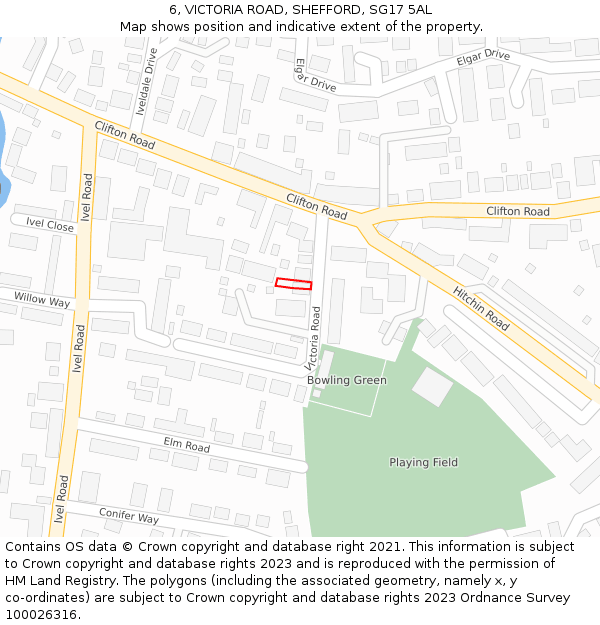 6, VICTORIA ROAD, SHEFFORD, SG17 5AL: Location map and indicative extent of plot