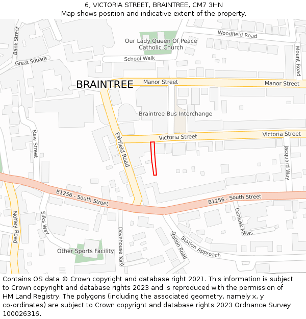 6, VICTORIA STREET, BRAINTREE, CM7 3HN: Location map and indicative extent of plot