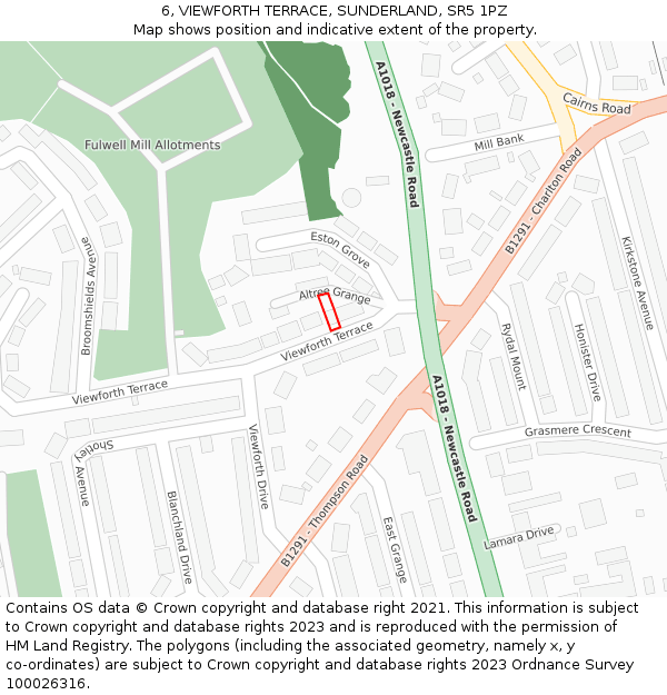 6, VIEWFORTH TERRACE, SUNDERLAND, SR5 1PZ: Location map and indicative extent of plot