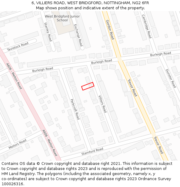 6, VILLIERS ROAD, WEST BRIDGFORD, NOTTINGHAM, NG2 6FR: Location map and indicative extent of plot