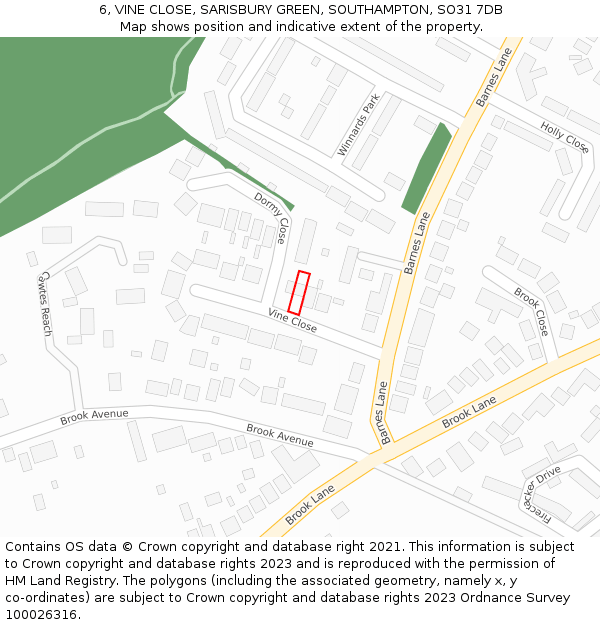 6, VINE CLOSE, SARISBURY GREEN, SOUTHAMPTON, SO31 7DB: Location map and indicative extent of plot