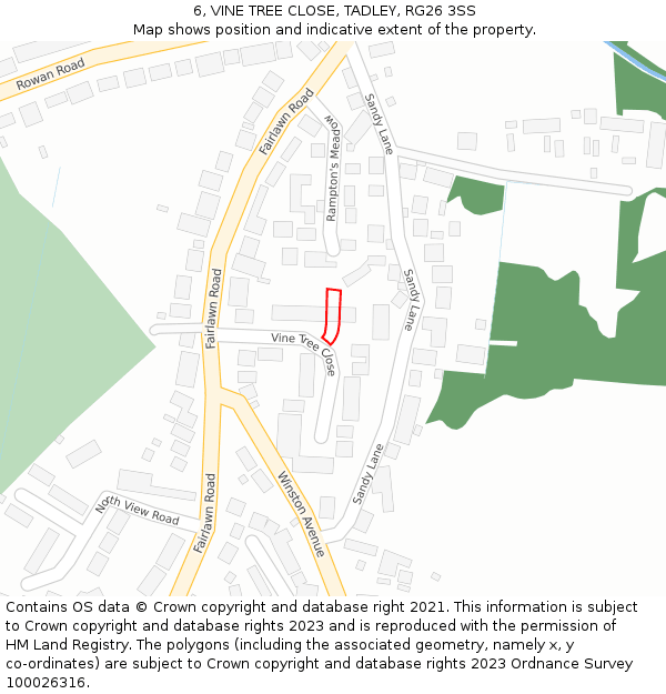 6, VINE TREE CLOSE, TADLEY, RG26 3SS: Location map and indicative extent of plot