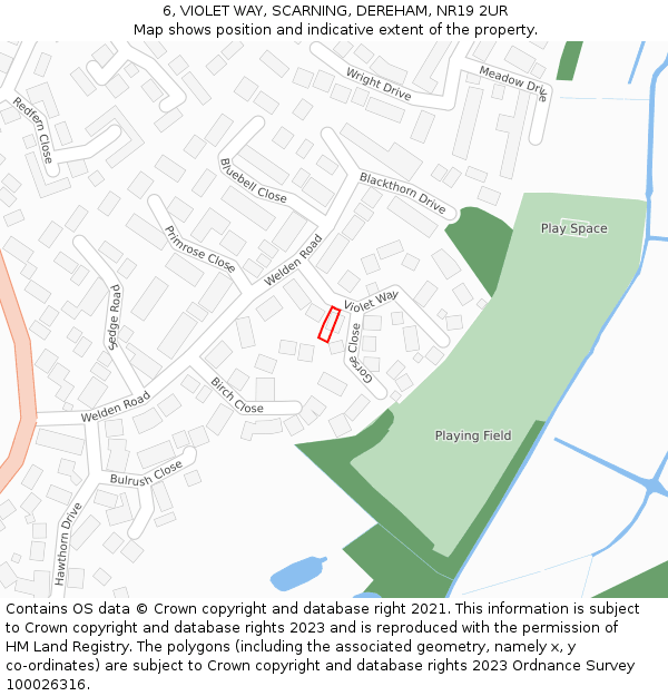 6, VIOLET WAY, SCARNING, DEREHAM, NR19 2UR: Location map and indicative extent of plot