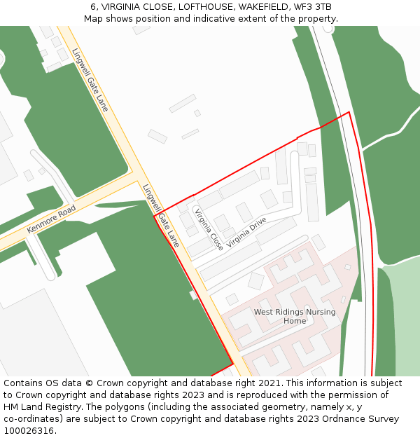 6, VIRGINIA CLOSE, LOFTHOUSE, WAKEFIELD, WF3 3TB: Location map and indicative extent of plot