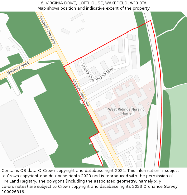 6, VIRGINIA DRIVE, LOFTHOUSE, WAKEFIELD, WF3 3TA: Location map and indicative extent of plot