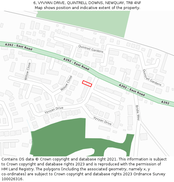 6, VYVYAN DRIVE, QUINTRELL DOWNS, NEWQUAY, TR8 4NF: Location map and indicative extent of plot