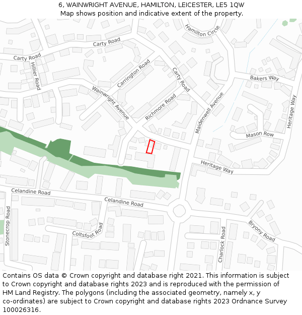 6, WAINWRIGHT AVENUE, HAMILTON, LEICESTER, LE5 1QW: Location map and indicative extent of plot