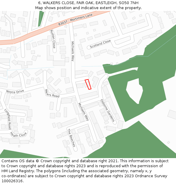 6, WALKERS CLOSE, FAIR OAK, EASTLEIGH, SO50 7NH: Location map and indicative extent of plot