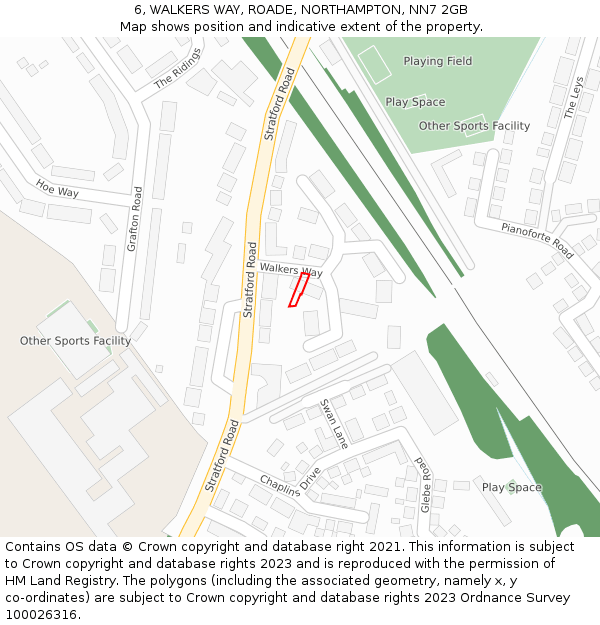 6, WALKERS WAY, ROADE, NORTHAMPTON, NN7 2GB: Location map and indicative extent of plot