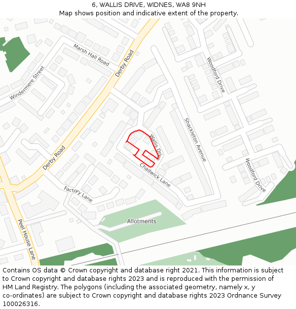 6, WALLIS DRIVE, WIDNES, WA8 9NH: Location map and indicative extent of plot