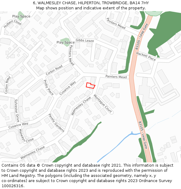 6, WALMESLEY CHASE, HILPERTON, TROWBRIDGE, BA14 7HY: Location map and indicative extent of plot