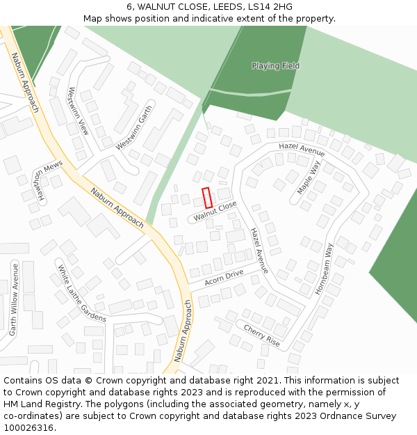 6, WALNUT CLOSE, LEEDS, LS14 2HG: Location map and indicative extent of plot