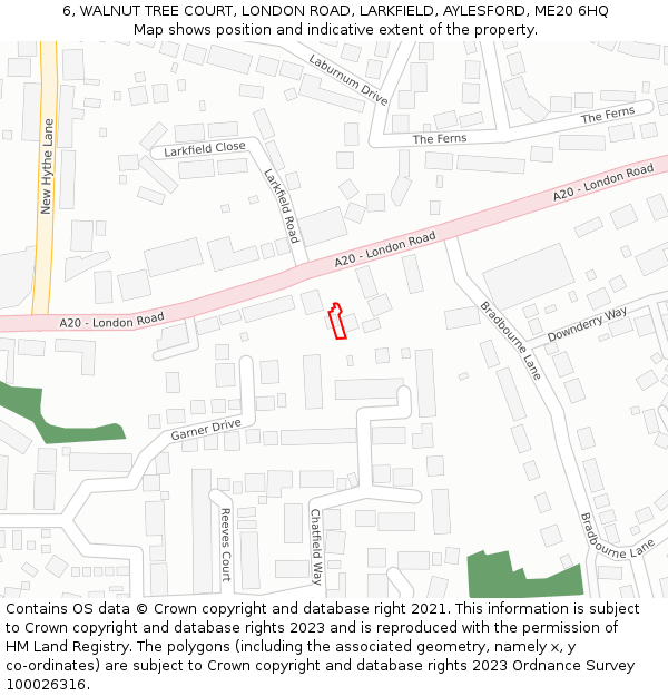 6, WALNUT TREE COURT, LONDON ROAD, LARKFIELD, AYLESFORD, ME20 6HQ: Location map and indicative extent of plot
