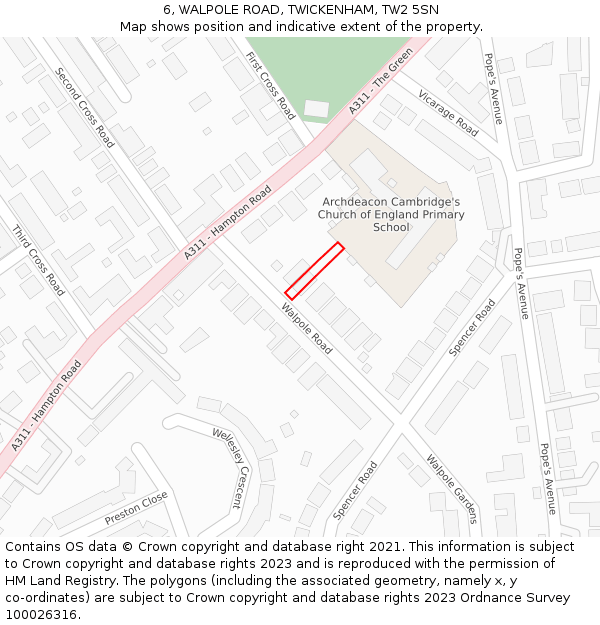 6, WALPOLE ROAD, TWICKENHAM, TW2 5SN: Location map and indicative extent of plot