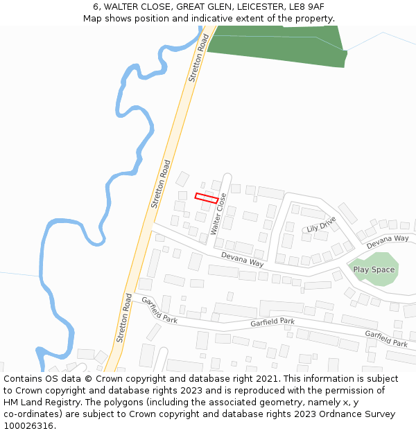 6, WALTER CLOSE, GREAT GLEN, LEICESTER, LE8 9AF: Location map and indicative extent of plot