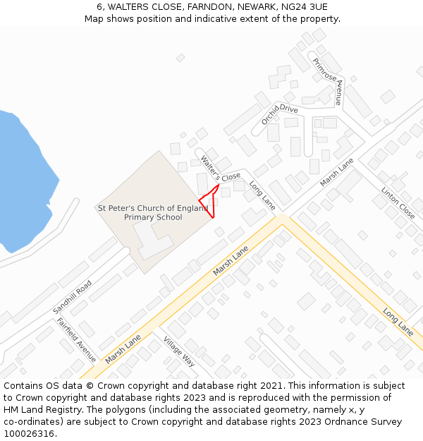 6, WALTERS CLOSE, FARNDON, NEWARK, NG24 3UE: Location map and indicative extent of plot