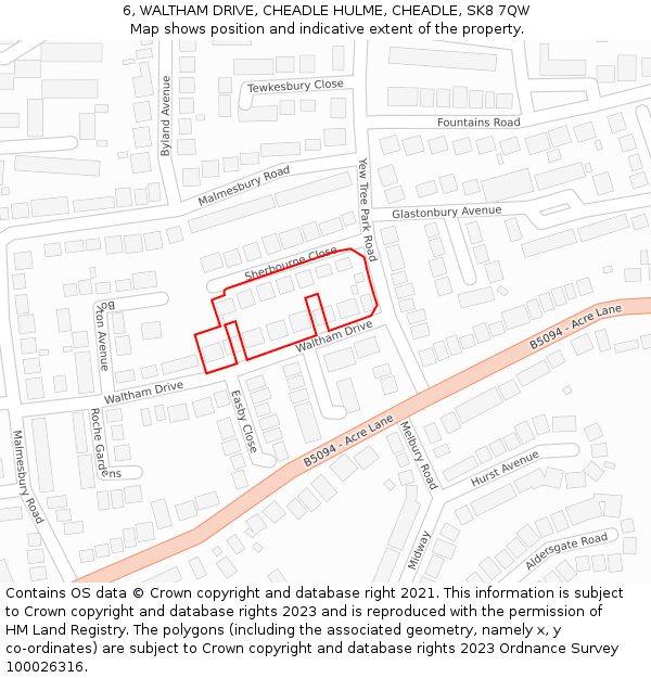 6, WALTHAM DRIVE, CHEADLE HULME, CHEADLE, SK8 7QW: Location map and indicative extent of plot
