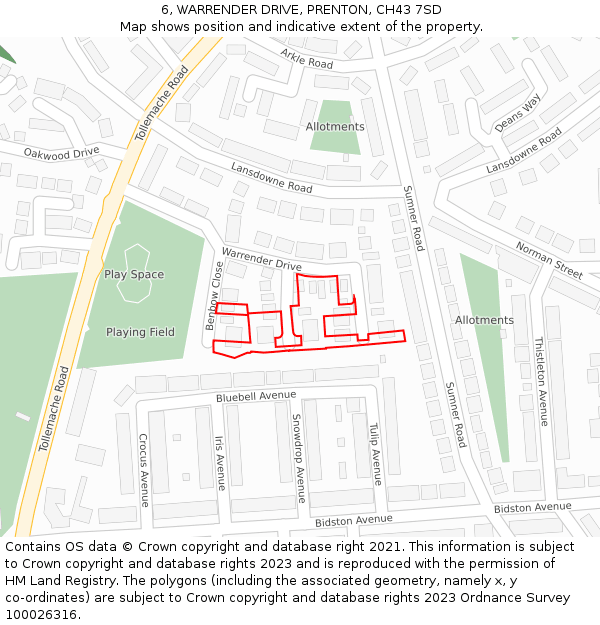 6, WARRENDER DRIVE, PRENTON, CH43 7SD: Location map and indicative extent of plot
