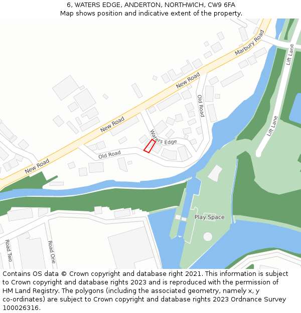 6, WATERS EDGE, ANDERTON, NORTHWICH, CW9 6FA: Location map and indicative extent of plot