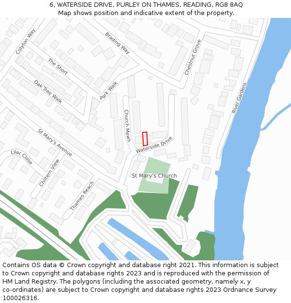 6, WATERSIDE DRIVE, PURLEY ON THAMES, READING, RG8 8AQ: Location map and indicative extent of plot