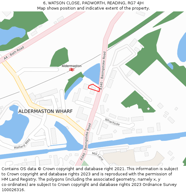 6, WATSON CLOSE, PADWORTH, READING, RG7 4JH: Location map and indicative extent of plot