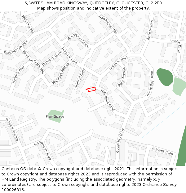 6, WATTISHAM ROAD KINGSWAY, QUEDGELEY, GLOUCESTER, GL2 2ER: Location map and indicative extent of plot
