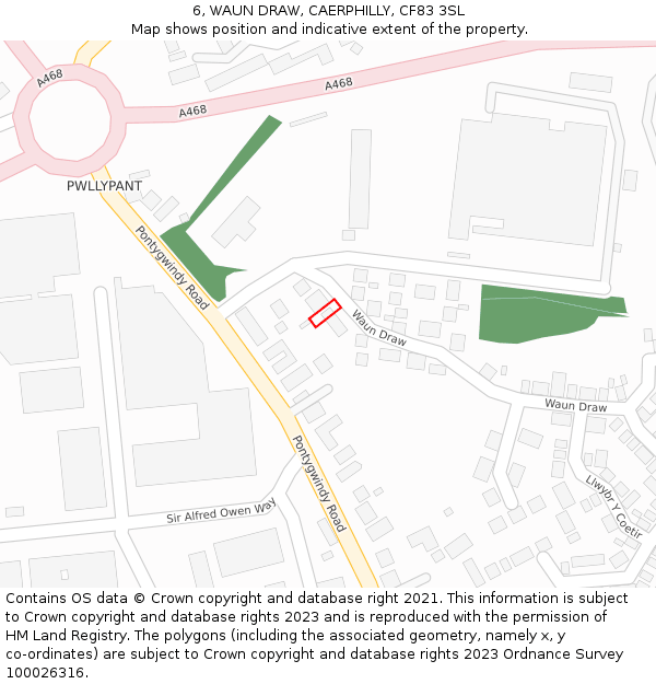 6, WAUN DRAW, CAERPHILLY, CF83 3SL: Location map and indicative extent of plot