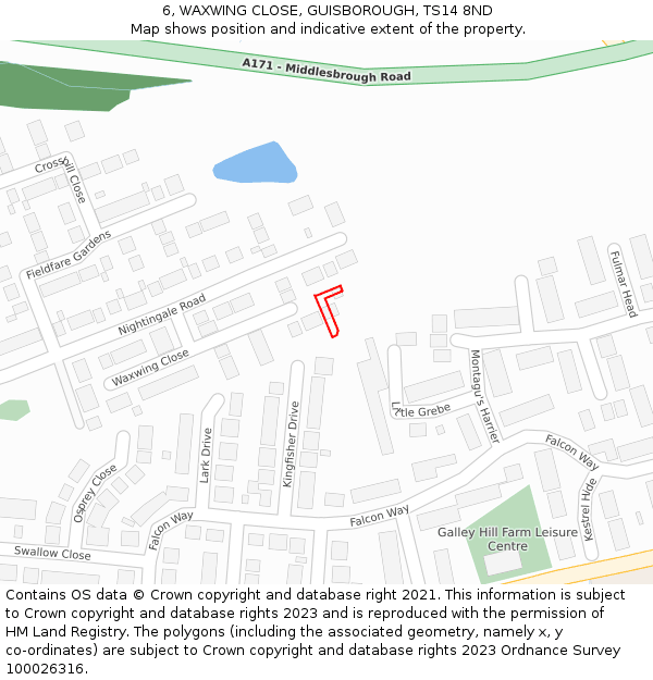 6, WAXWING CLOSE, GUISBOROUGH, TS14 8ND: Location map and indicative extent of plot