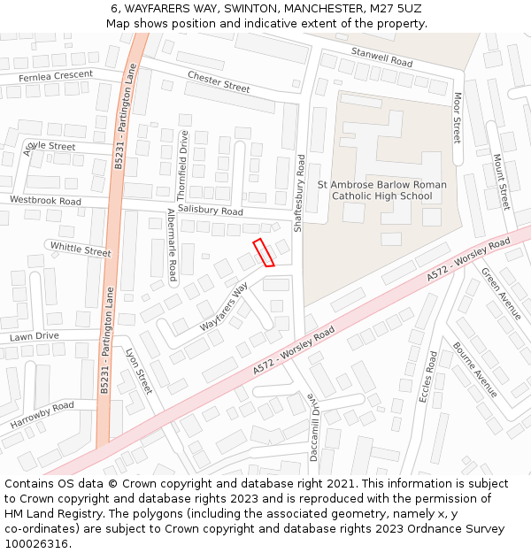 6, WAYFARERS WAY, SWINTON, MANCHESTER, M27 5UZ: Location map and indicative extent of plot
