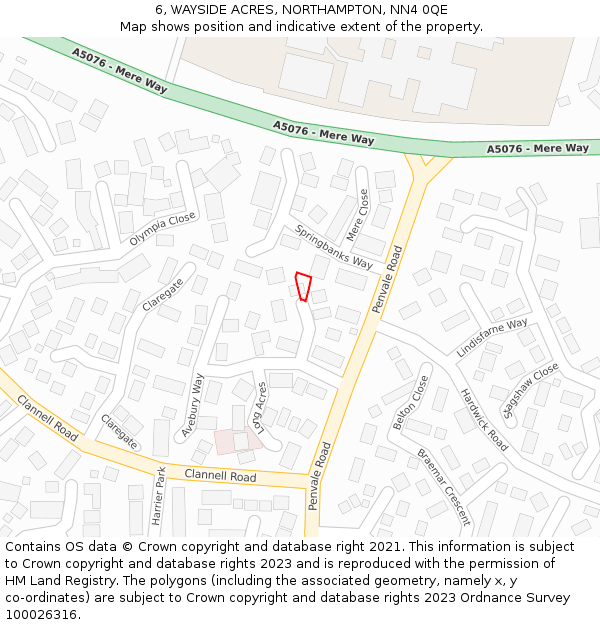 6, WAYSIDE ACRES, NORTHAMPTON, NN4 0QE: Location map and indicative extent of plot