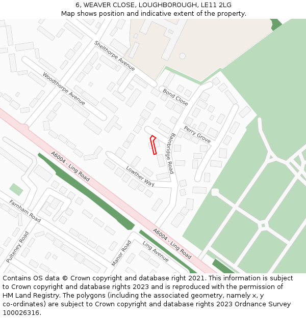6, WEAVER CLOSE, LOUGHBOROUGH, LE11 2LG: Location map and indicative extent of plot