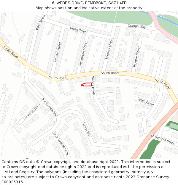 6, WEBBS DRIVE, PEMBROKE, SA71 4FB: Location map and indicative extent of plot