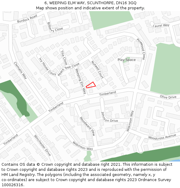 6, WEEPING ELM WAY, SCUNTHORPE, DN16 3GQ: Location map and indicative extent of plot