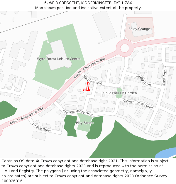 6, WEIR CRESCENT, KIDDERMINSTER, DY11 7AX: Location map and indicative extent of plot