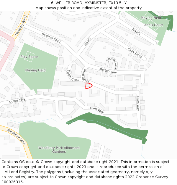 6, WELLER ROAD, AXMINSTER, EX13 5HY: Location map and indicative extent of plot