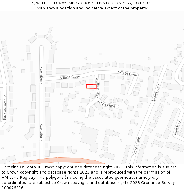 6, WELLFIELD WAY, KIRBY CROSS, FRINTON-ON-SEA, CO13 0PH: Location map and indicative extent of plot