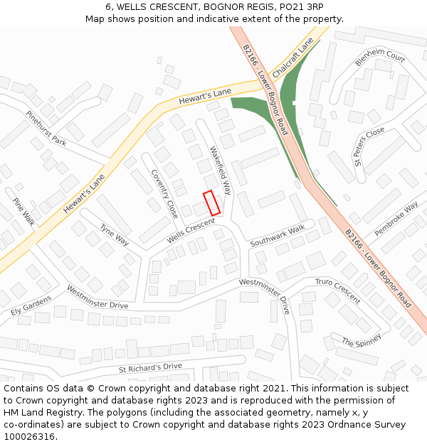 6, WELLS CRESCENT, BOGNOR REGIS, PO21 3RP: Location map and indicative extent of plot