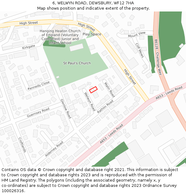 6, WELWYN ROAD, DEWSBURY, WF12 7HA: Location map and indicative extent of plot