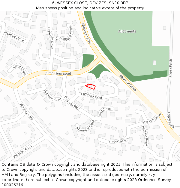 6, WESSEX CLOSE, DEVIZES, SN10 3BB: Location map and indicative extent of plot