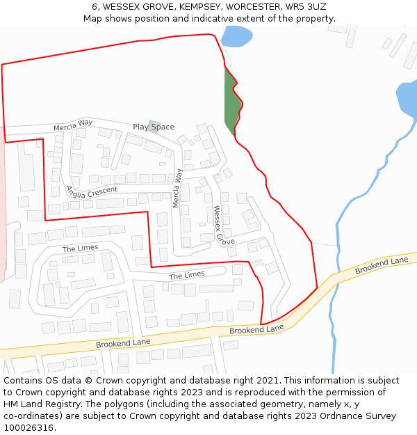 6, WESSEX GROVE, KEMPSEY, WORCESTER, WR5 3UZ: Location map and indicative extent of plot