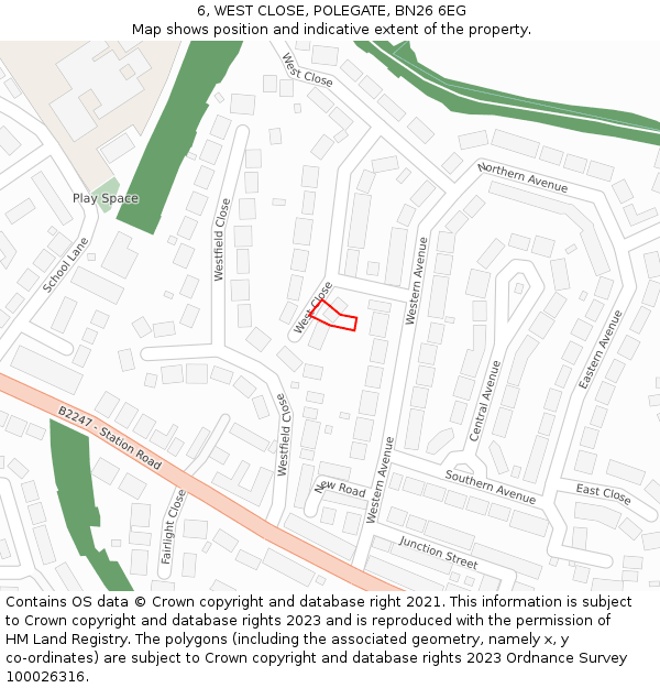 6, WEST CLOSE, POLEGATE, BN26 6EG: Location map and indicative extent of plot