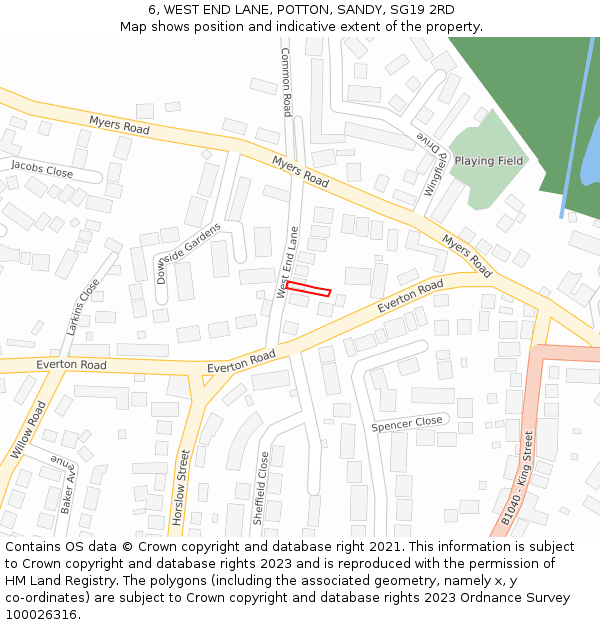 6, WEST END LANE, POTTON, SANDY, SG19 2RD: Location map and indicative extent of plot