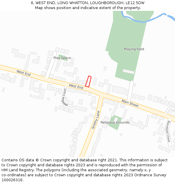 6, WEST END, LONG WHATTON, LOUGHBOROUGH, LE12 5DW: Location map and indicative extent of plot