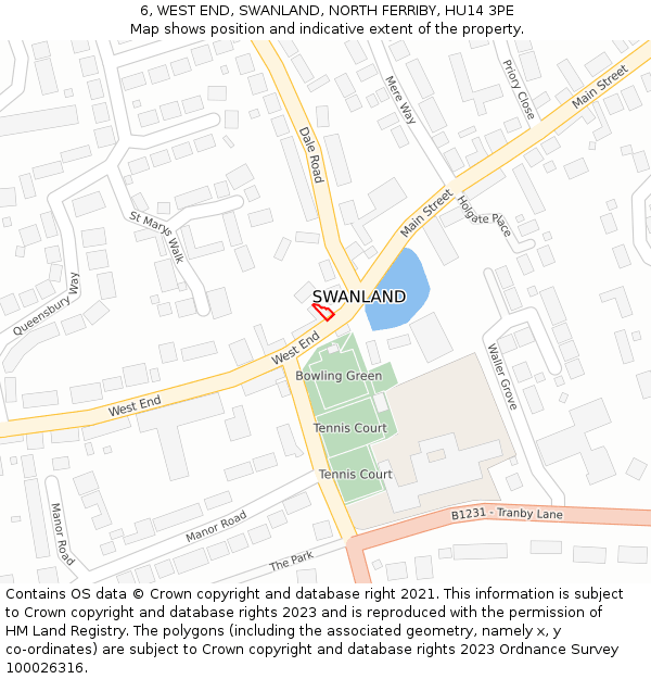 6, WEST END, SWANLAND, NORTH FERRIBY, HU14 3PE: Location map and indicative extent of plot