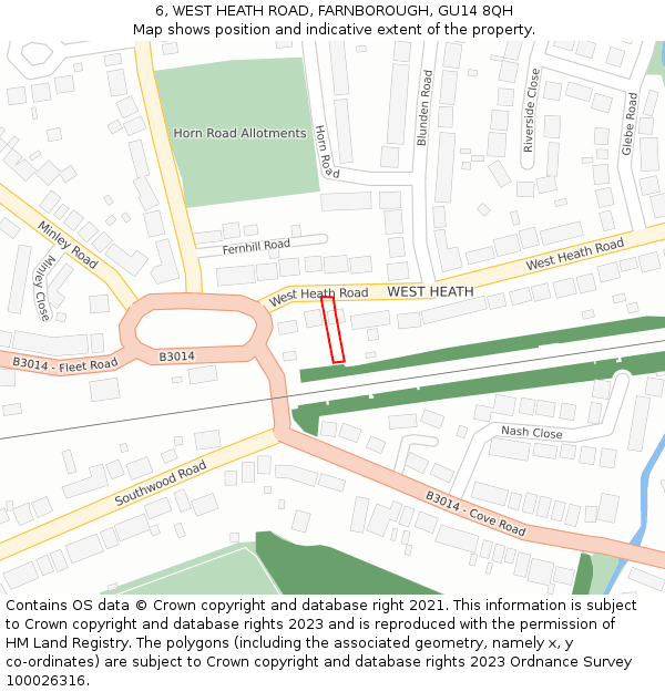 6, WEST HEATH ROAD, FARNBOROUGH, GU14 8QH: Location map and indicative extent of plot