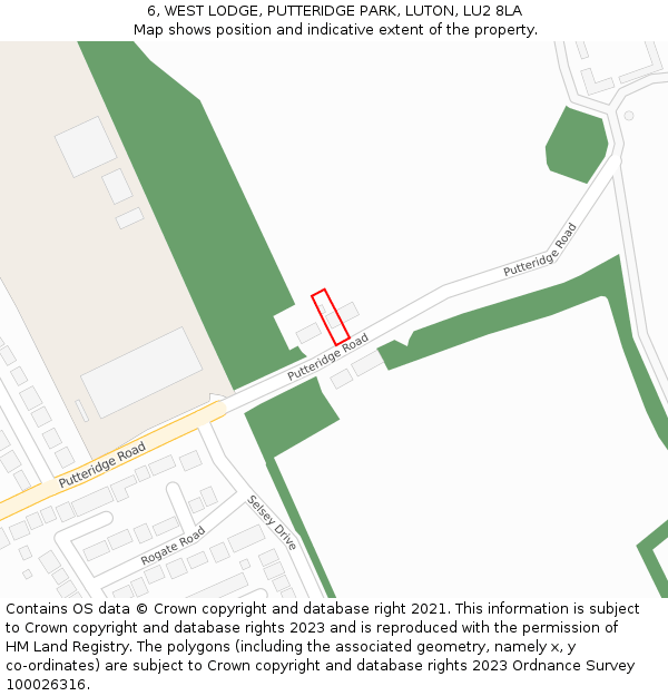 6, WEST LODGE, PUTTERIDGE PARK, LUTON, LU2 8LA: Location map and indicative extent of plot