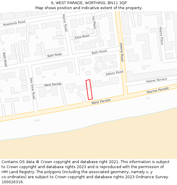 6, WEST PARADE, WORTHING, BN11 3QP: Location map and indicative extent of plot