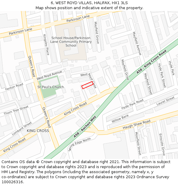 6, WEST ROYD VILLAS, HALIFAX, HX1 3LS: Location map and indicative extent of plot