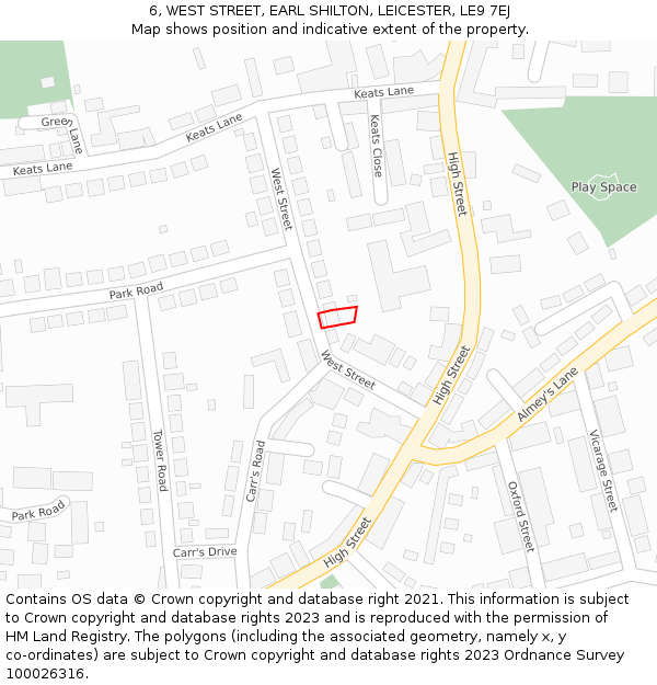 6, WEST STREET, EARL SHILTON, LEICESTER, LE9 7EJ: Location map and indicative extent of plot